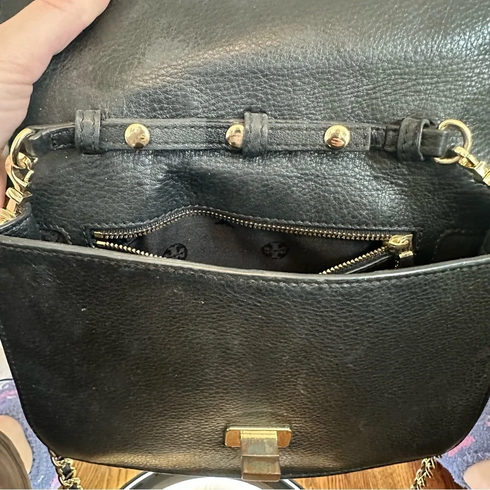 Tory Burch Black Robinson Leather Envelope Convertible Crossbody Shoulder Bag